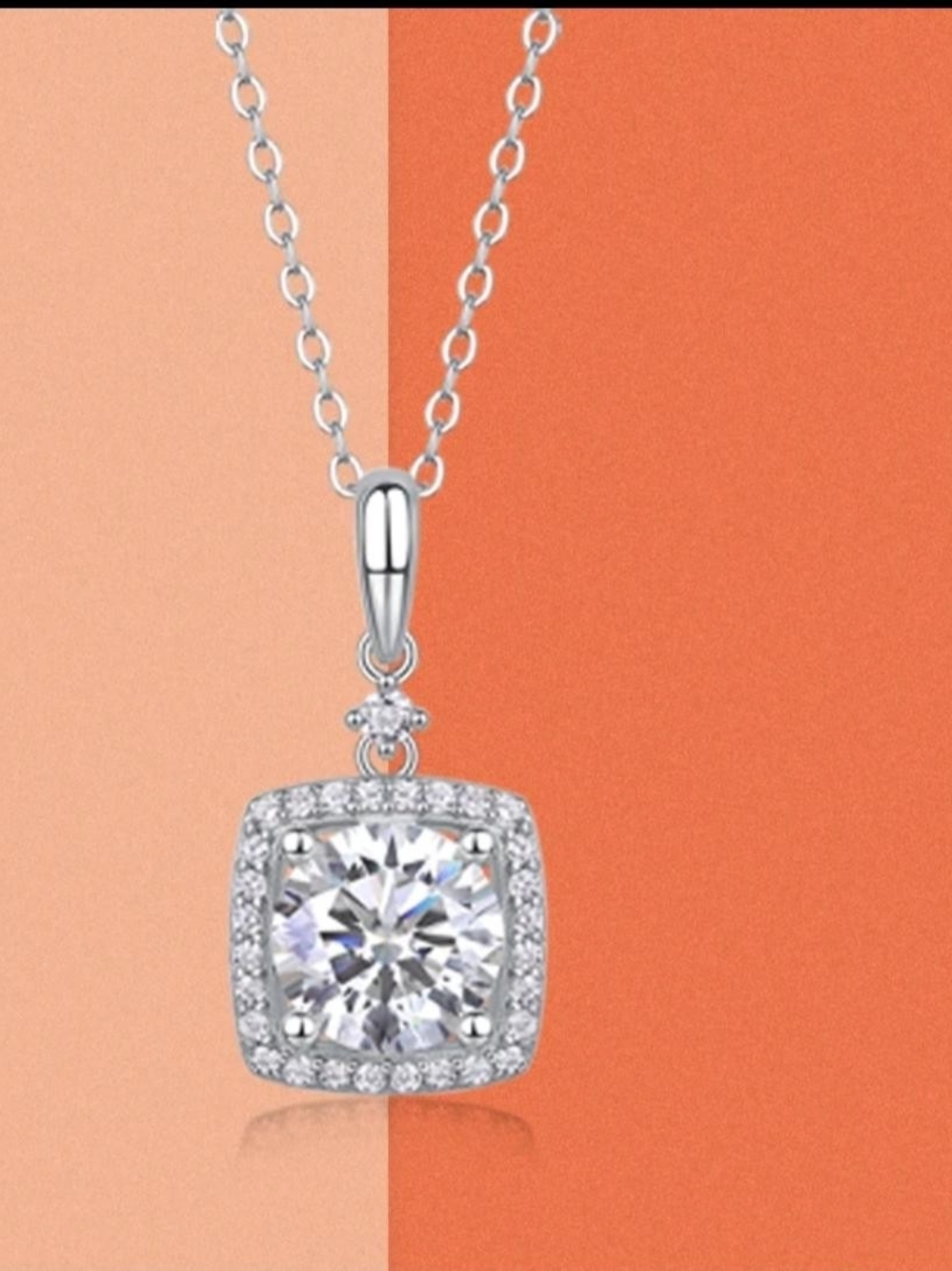 Sterling Silver Cushion Halo Pendant Necklace - White Crystal
